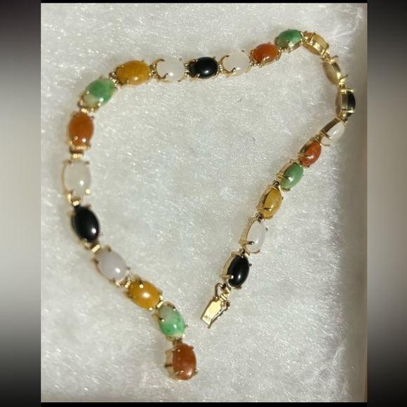 14k gold multi colored stone Jade bracelet
